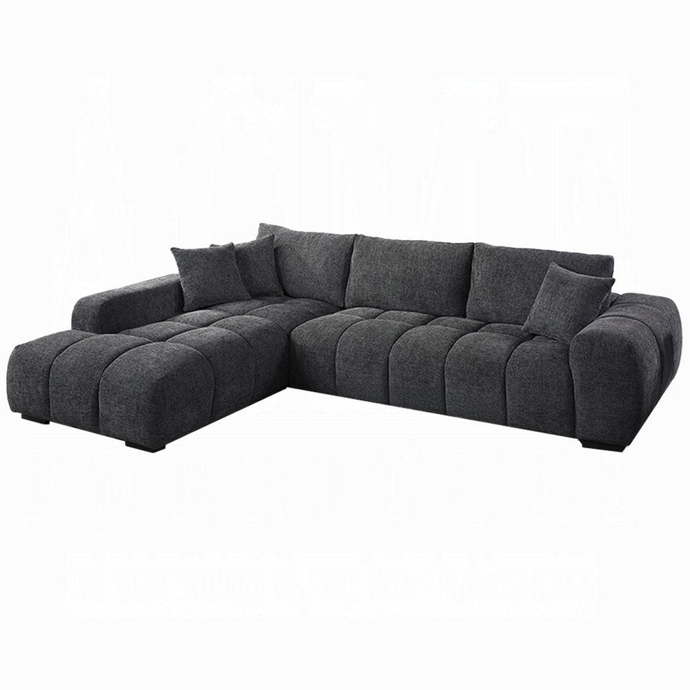 Sena L Sectional Sofa, 3 Accent Pillows, Gray Linen Fabric, 121 Inch
