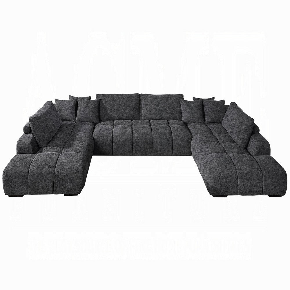 Cloe U Sectional Sofa, 3 Accent Pillows, Gray Linen Fabric, 149 Inch