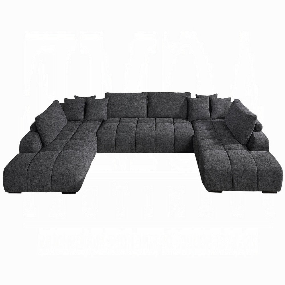 Cloe U Sectional Sofa 3 Accent Pillows Gray Linen Fabric 149 Inch BM327621