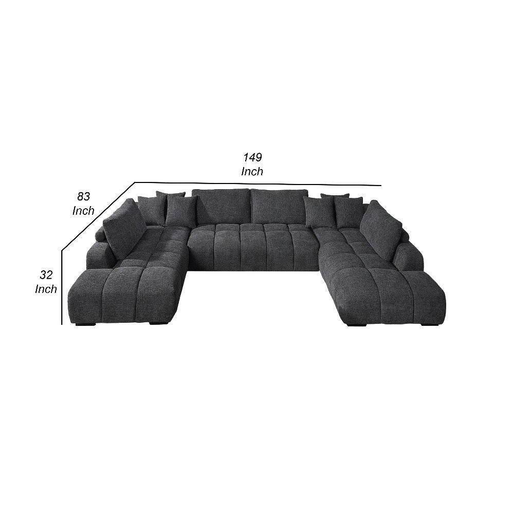Cloe U Sectional Sofa 3 Accent Pillows Gray Linen Fabric 149 Inch BM327621