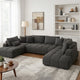 Cloe U Sectional Sofa, 3 Accent Pillows, Gray Linen Fabric, 149 Inch