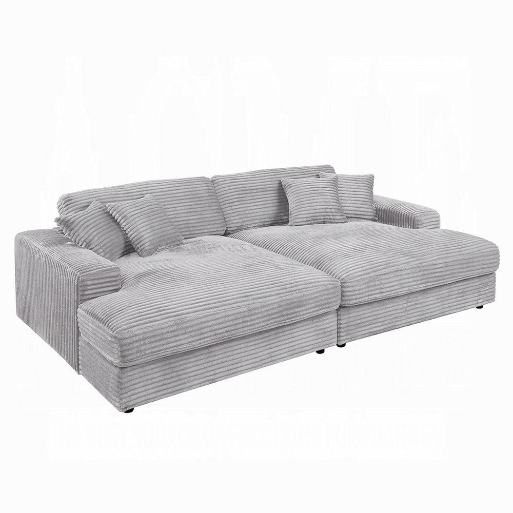 Liny 2pc Sectional Sofa Daybed Set, 4 Throw Pillows, Light Gray Velvet