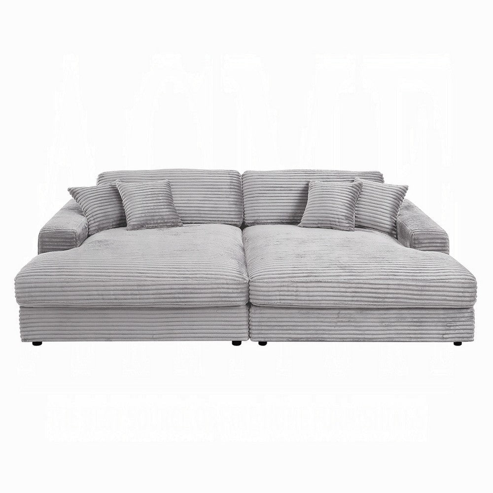 Liny 2pc Sectional Sofa Daybed Set 4 Throw Pillows Light Gray Velvet BM327622