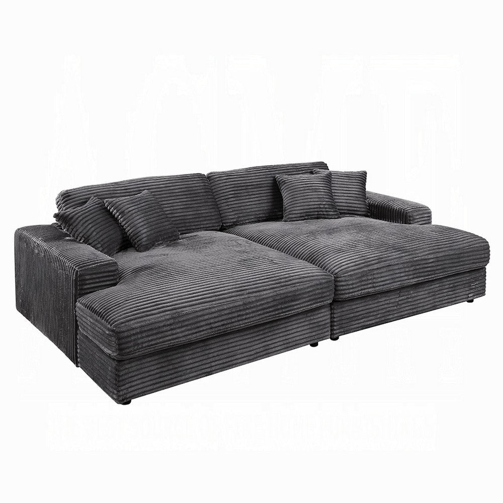 Liny 2pc Sectional Sofa Daybed Set, 4 Throw Pillows, Dark Gray Velvet