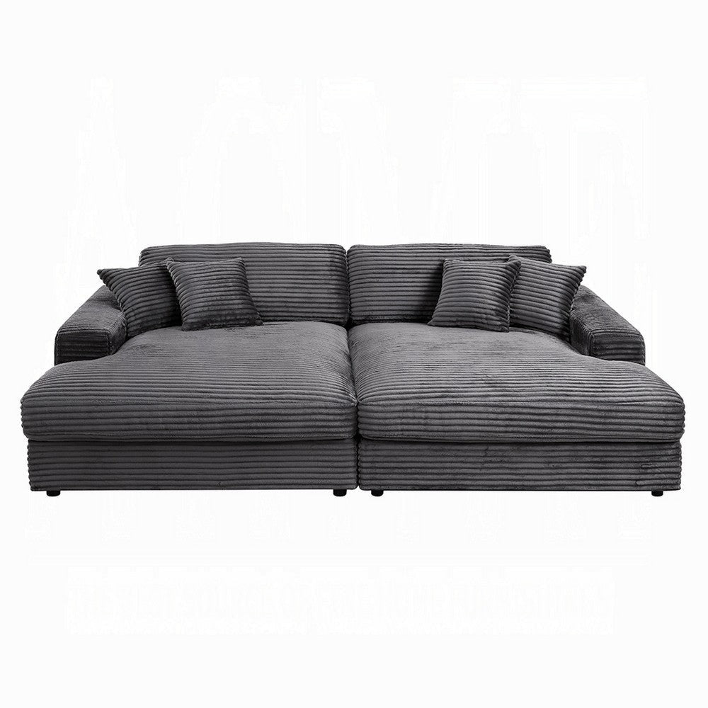 Liny 2pc Sectional Sofa Daybed Set 4 Throw Pillows Dark Gray Velvet BM327623