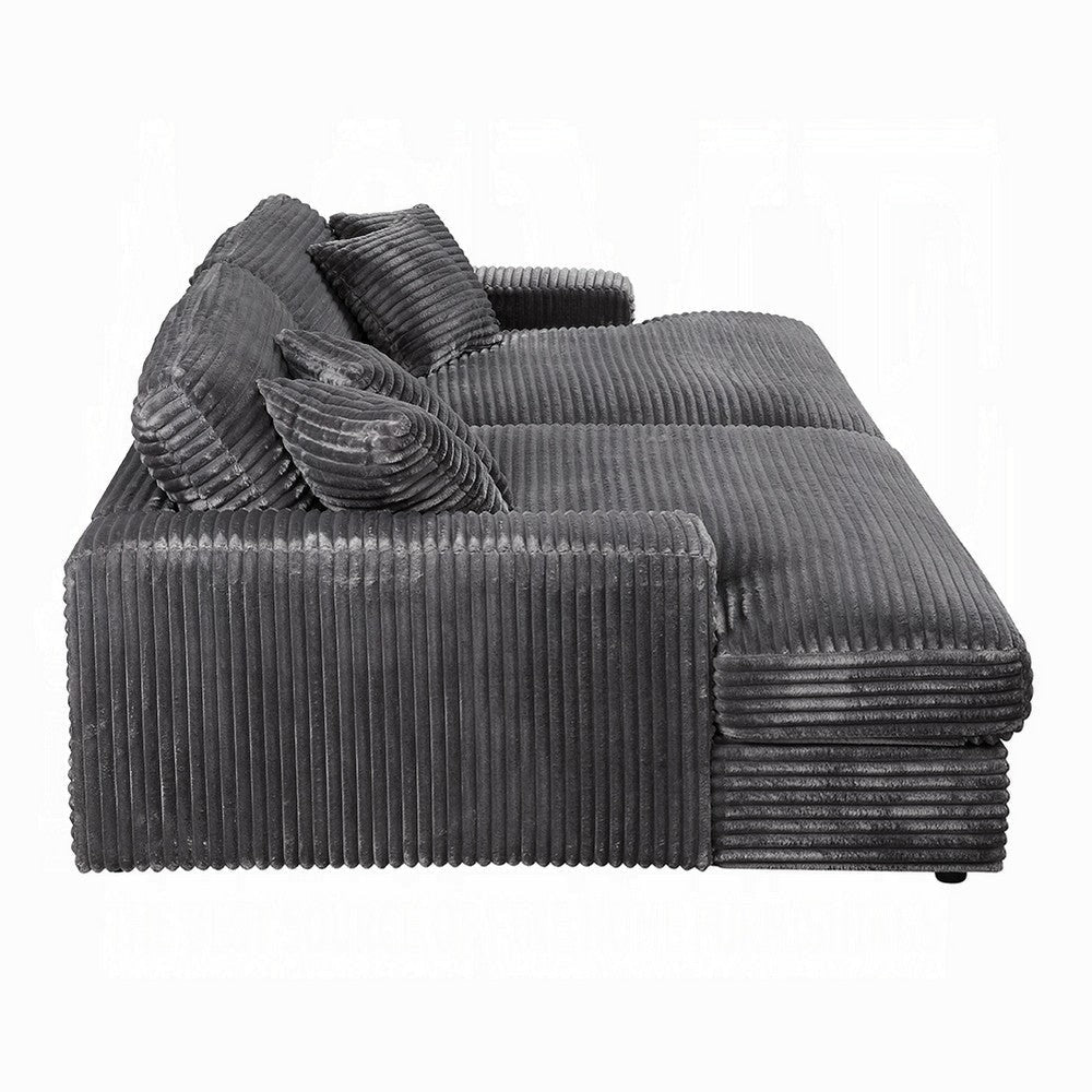 Liny 2pc Sectional Sofa Daybed Set 4 Throw Pillows Dark Gray Velvet BM327623