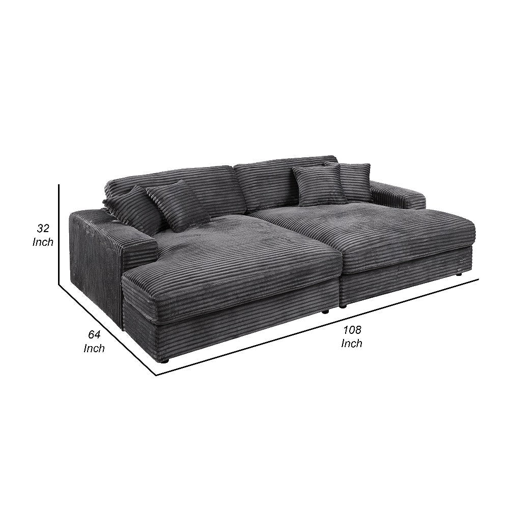 Liny 2pc Sectional Sofa Daybed Set 4 Throw Pillows Dark Gray Velvet BM327623