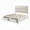 Rara King Size Bed, 2 Storage Drawers, LED, White Boucle Upholstery