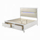 Rara King Size Bed, 2 Storage Drawers, LED, White Boucle Upholstery