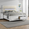 Rara King Size Bed, 2 Storage Drawers, LED, White Boucle Upholstery