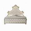 Willa King Size Bed, LED Lights, Beige Velvet Upholstery, Brown Wood