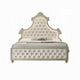 Willa King Size Bed, LED Lights, Beige Velvet Upholstery, Brown Wood