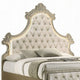 Willa King Size Bed, LED Lights, Beige Velvet Upholstery, Brown Wood