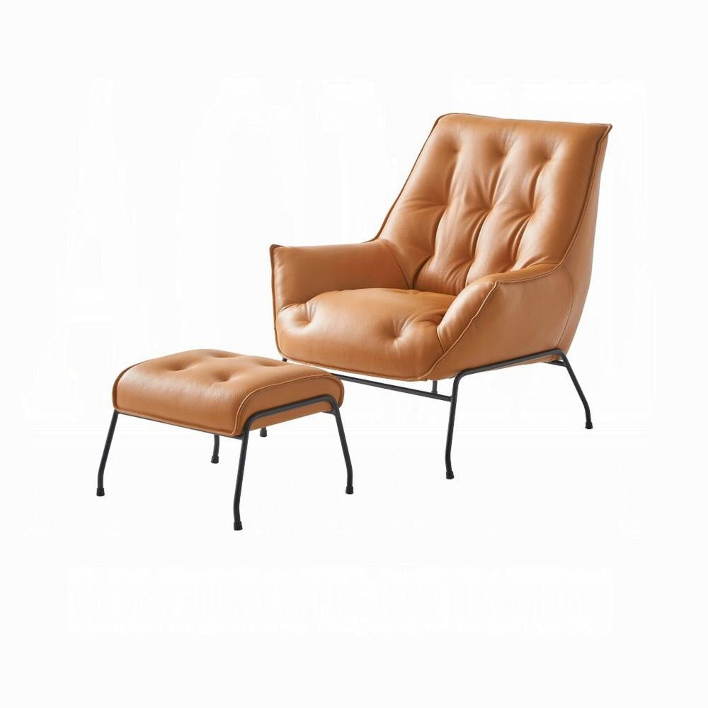 Quiza 2pc Set Accent Chair and Ottoman, Sandstone Top Grain Leather