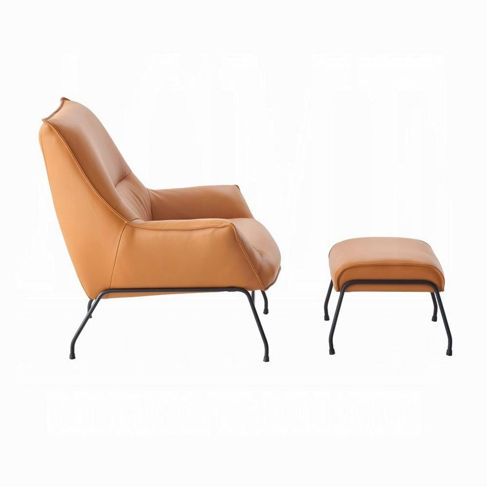Quiza 2pc Set Accent Chair and Ottoman Sandstone Top Grain Leather BM327629
