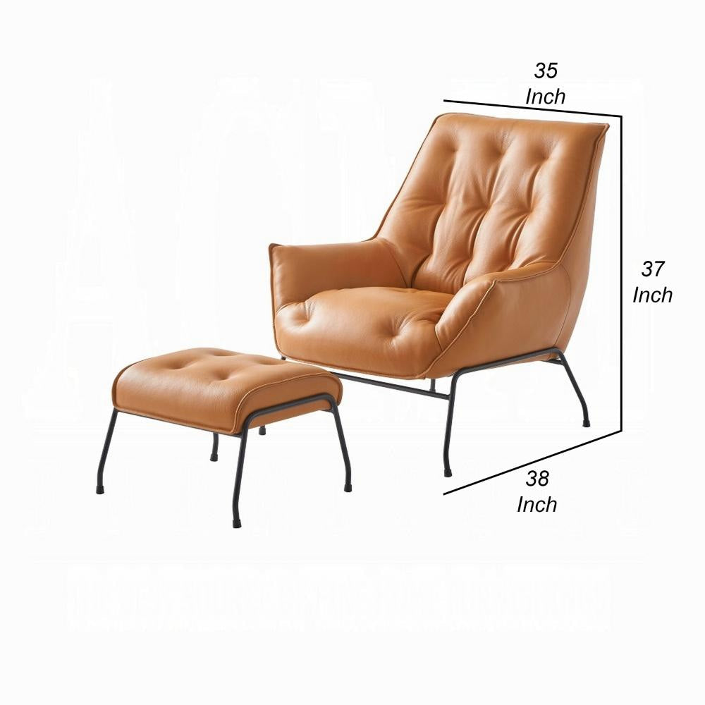 Quiza 2pc Set Accent Chair and Ottoman Sandstone Top Grain Leather BM327629