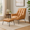 Quiza 2pc Set Accent Chair and Ottoman, Sandstone Top Grain Leather