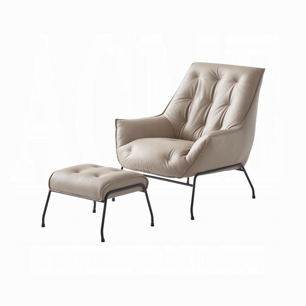 Quiza 2pc Set Accent Chair and Ottoman Khaki Top Grain Leather Metal BM327630