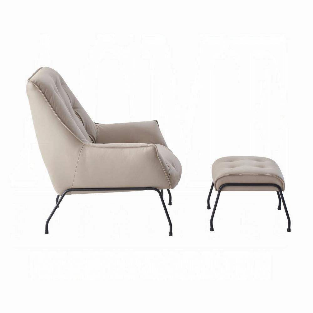 Quiza 2pc Set Accent Chair and Ottoman Khaki Top Grain Leather Metal BM327630
