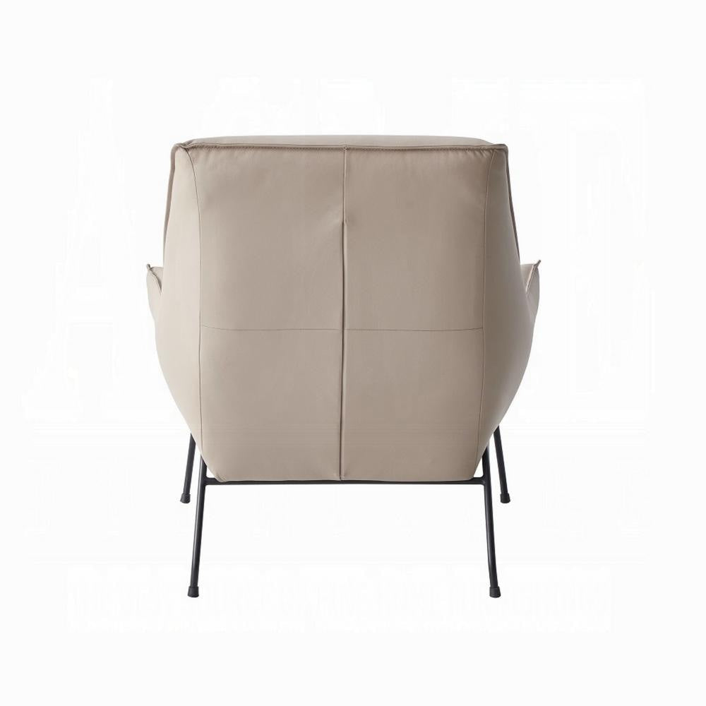 Quiza 2pc Set Accent Chair and Ottoman Khaki Top Grain Leather Metal BM327630