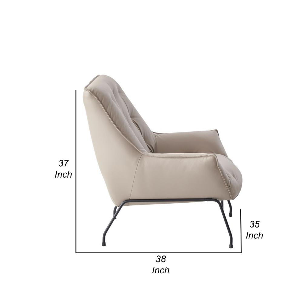 Quiza 2pc Set Accent Chair and Ottoman Khaki Top Grain Leather Metal BM327630