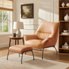Abela 2pc Set Accent Chair and Ottoman, Sand Brown Top Grain Leather
