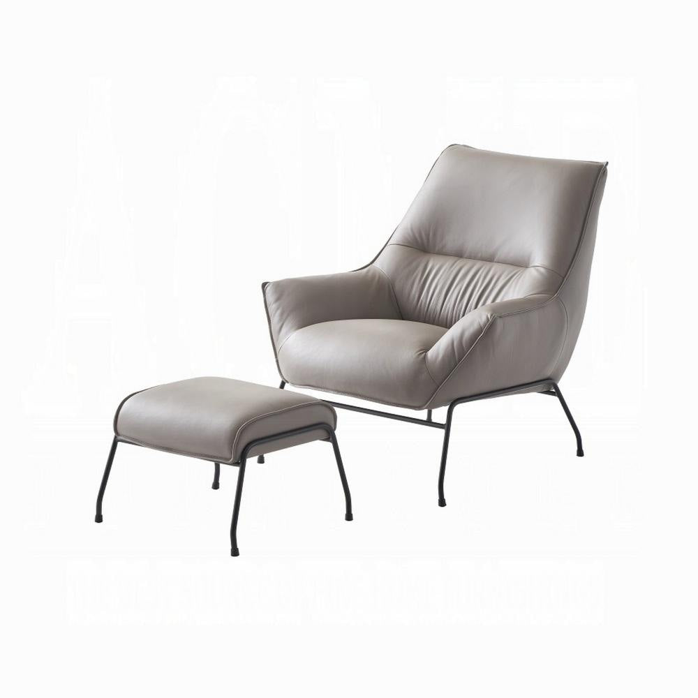 Abela 2pc Set Accent Chair and Ottoman Light Gray Top Grain Leather BM327632