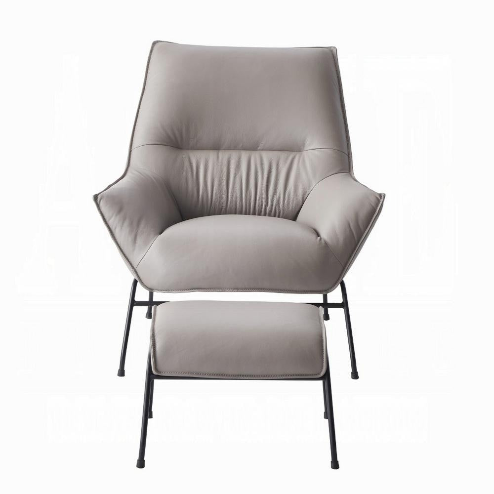 Abela 2pc Set Accent Chair and Ottoman Light Gray Top Grain Leather BM327632