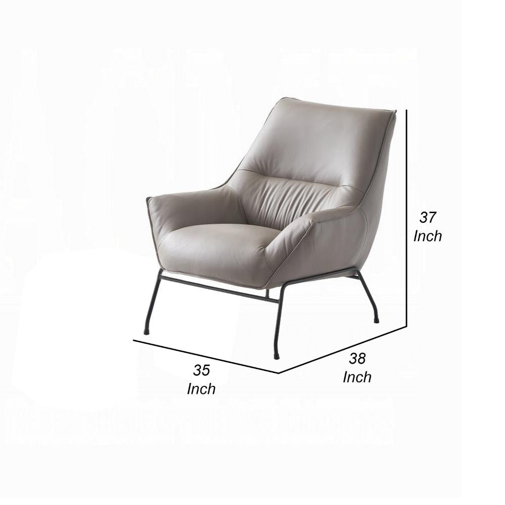 Abela 2pc Set Accent Chair and Ottoman Light Gray Top Grain Leather BM327632