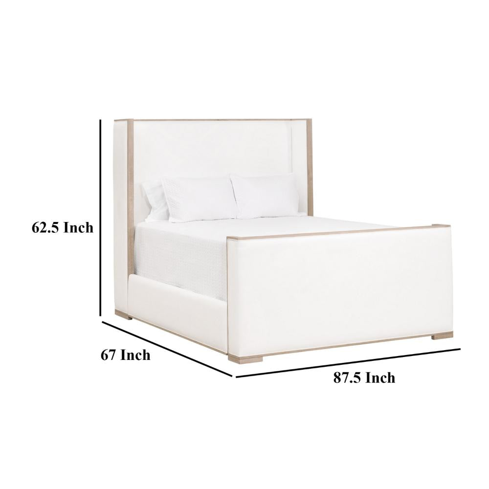 Kalon Queen Bed Wingback Gray Solid Oak Soft Pearl White Upholstery