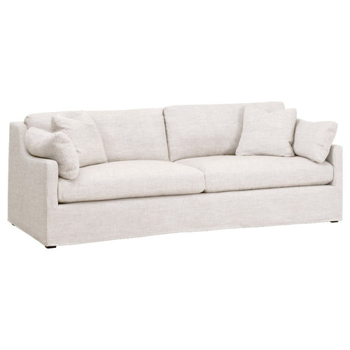 95 Inch Slope Arm Sofa, 4 Throw Pillows, Smooth Texture Bisque White