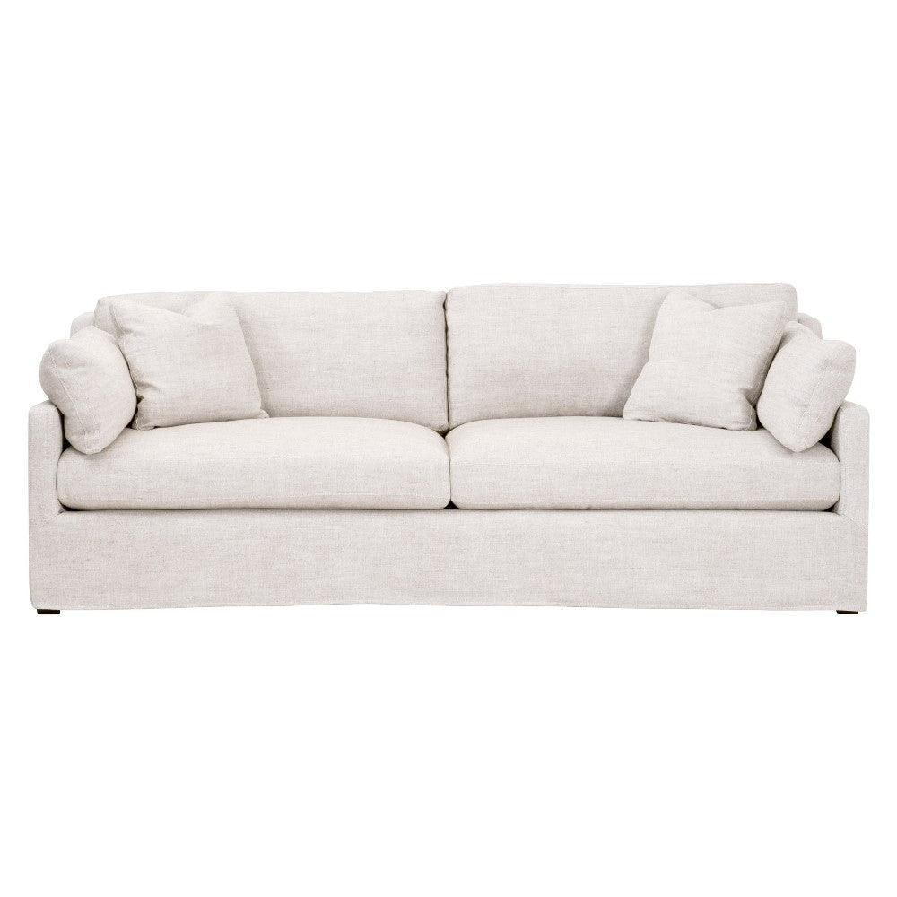 95 Inch Slope Arm Sofa 4 Throw Pillows Smooth Texture Bisque White BM327642