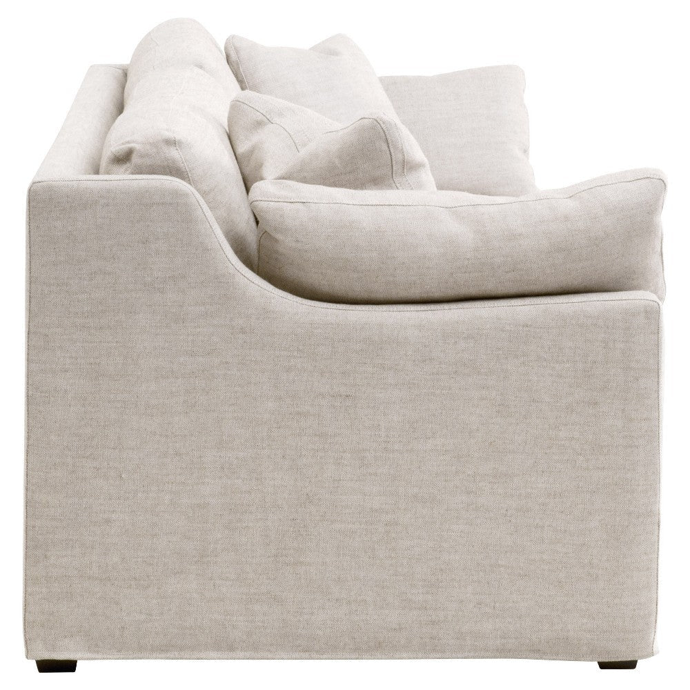 95 Inch Slope Arm Sofa 4 Throw Pillows Smooth Texture Bisque White BM327642