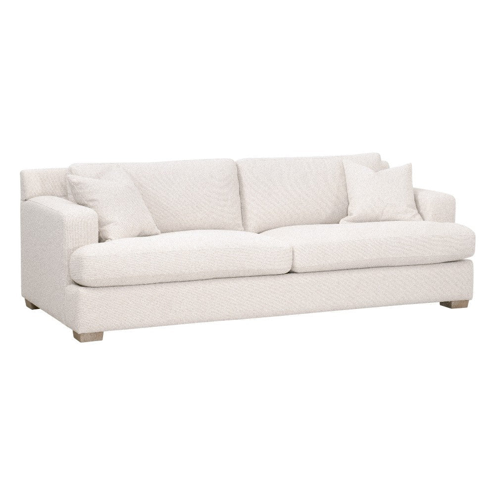 Dev Sofa, 92 Inch, 2 Square Throw Pillows, Smooth Texture Snow White