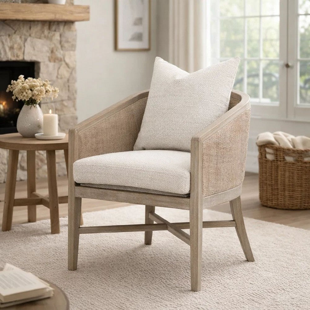 Niya Accent Armchair, Smooth Textured Design, Oak Wood, White Cushion