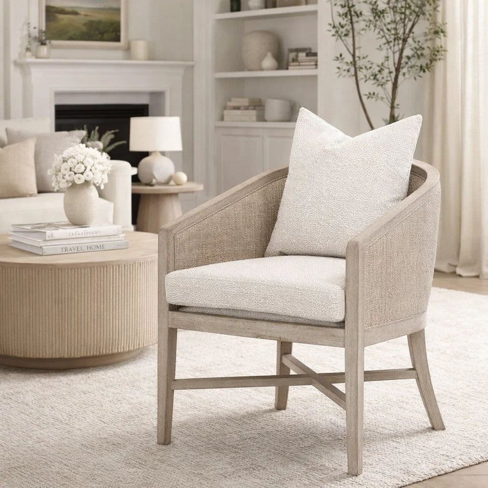 Niya Accent Armchair, Smooth Textured Design, Oak Wood, White Cushion