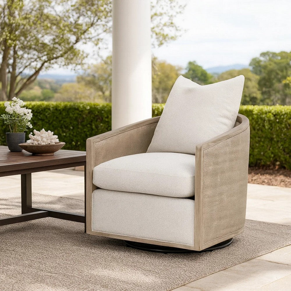 Niya Swivel Accent Chair, Smooth Texture Gray Fabric, Solid Birch Wood