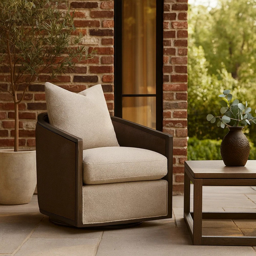 Niya Swivel Chair, Swivel, Smooth Textured Brown, Dark Solid Oak Wood