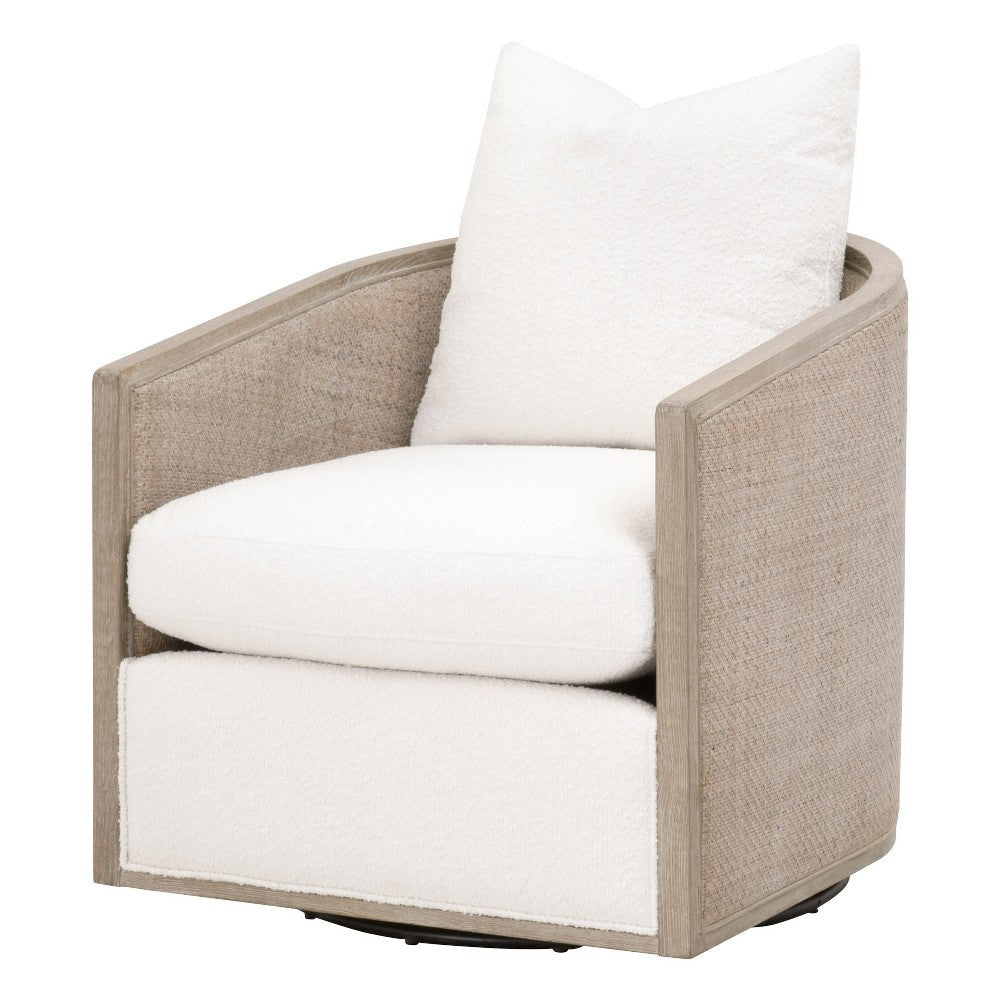 Niya Swivel Chair, Swivel Smooth Textured Beige Finish, Gray Oak Wood