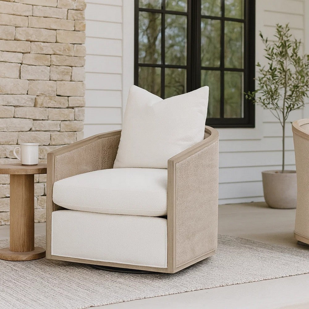 Niya Swivel Chair, Swivel Smooth Textured Beige Finish, Gray Oak Wood