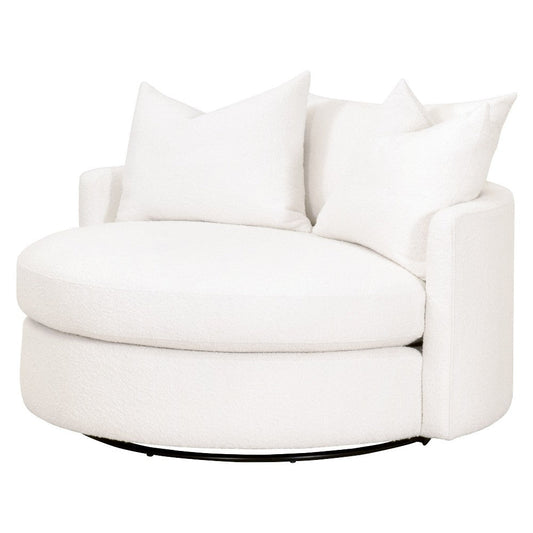 Joey Sofa Chair, Swivel, Textured Snow White Boucle, 3 Throw Pillows