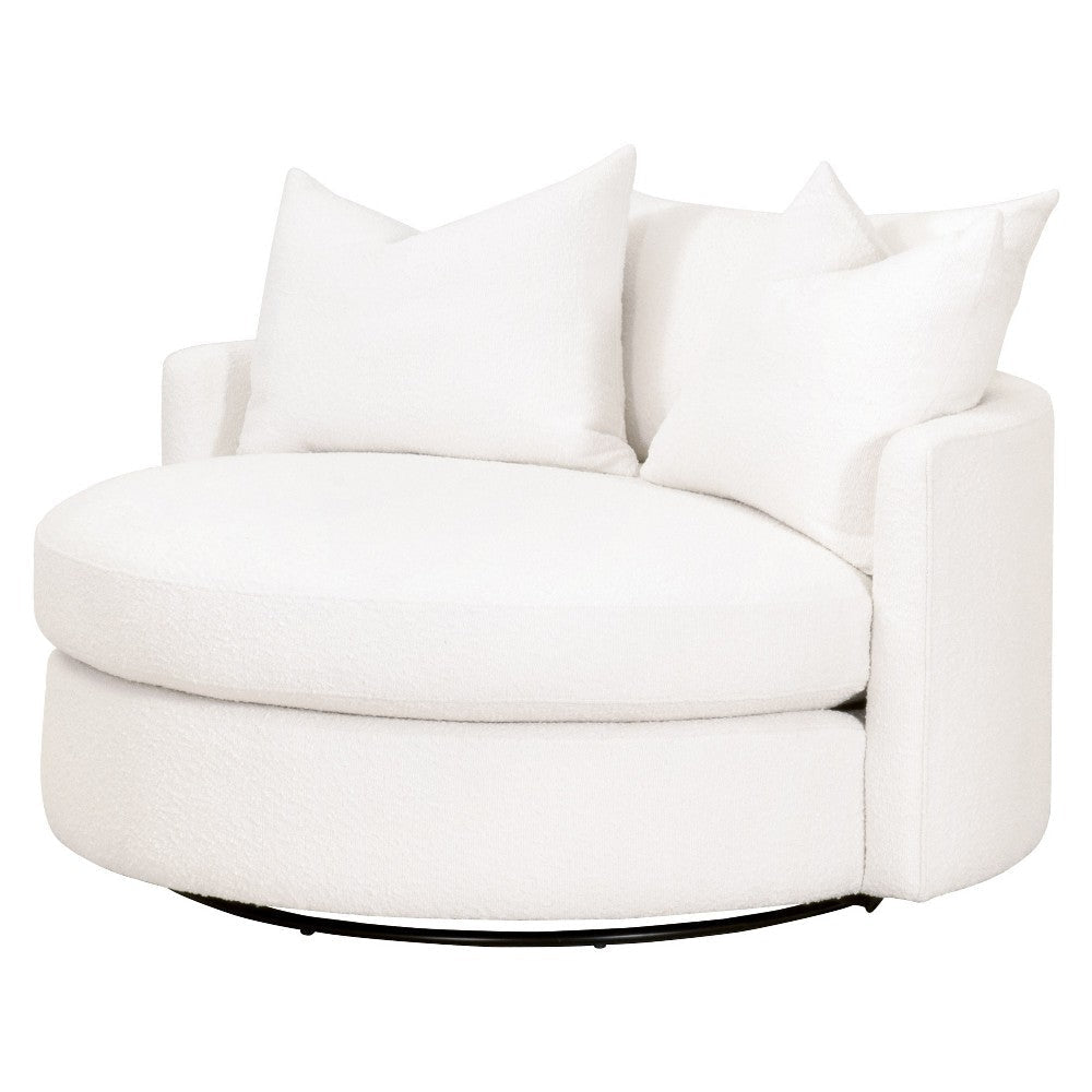 Joey Sofa Chair, Swivel, Textured Snow White Boucle, 3 Throw Pillows
