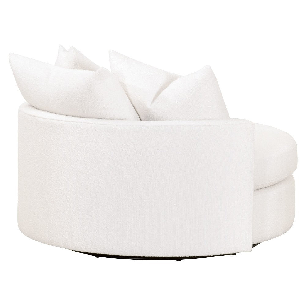 Joey Sofa Chair Swivel Textured Snow White Boucle 3 Throw Pillows BM327653