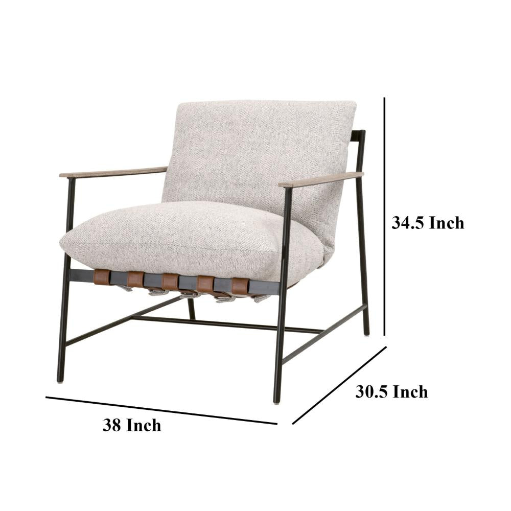 Accent Chair Sleek Metal Frame Plush Cushion Black Solid Oak Wood BM327655