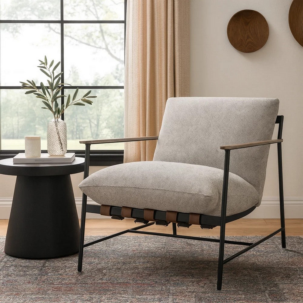 Accent Chair, Sleek Metal Frame, Plush Cushion, Black Solid Oak Wood