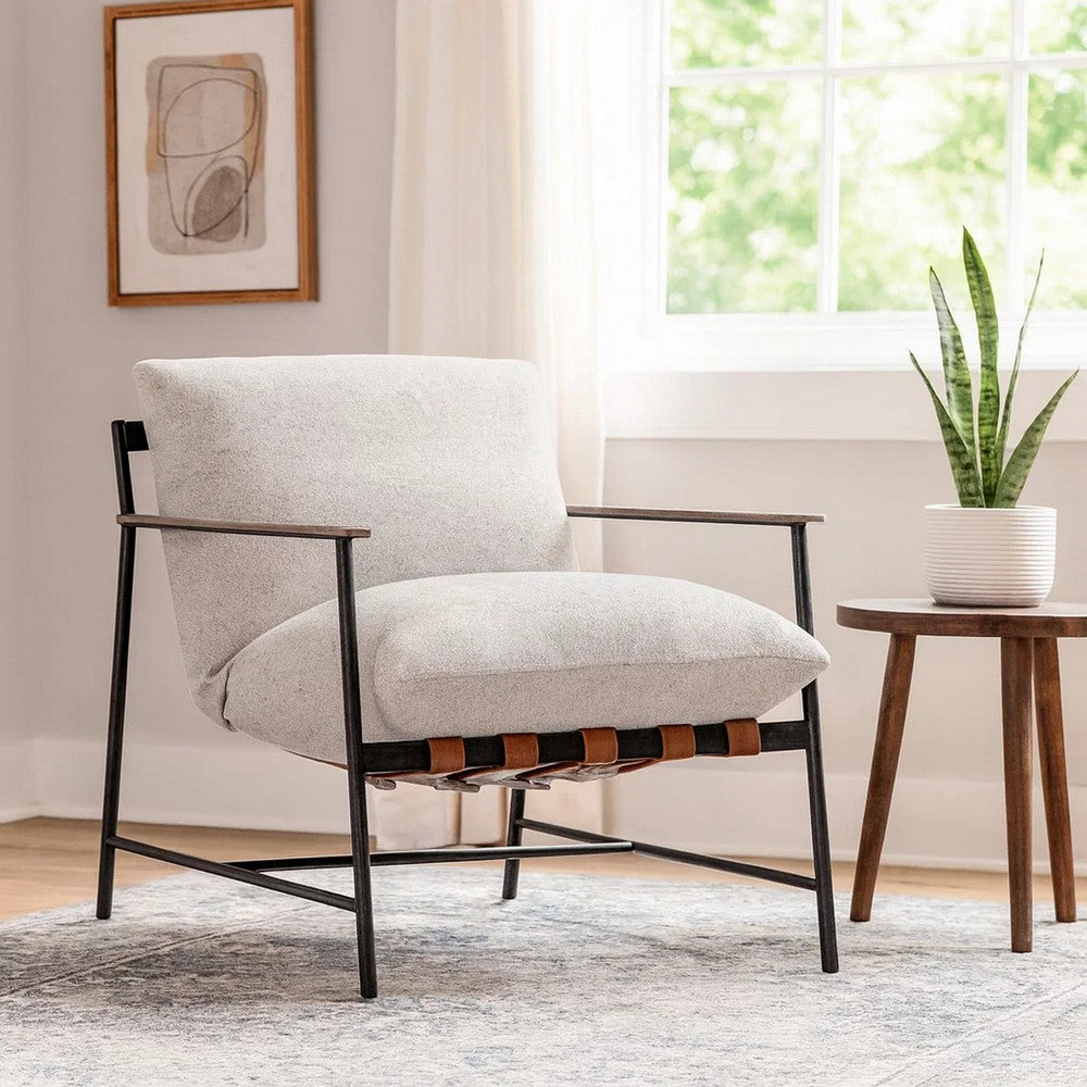 Accent Chair, Sleek Metal Frame, Plush Cushion, Black Solid Oak Wood