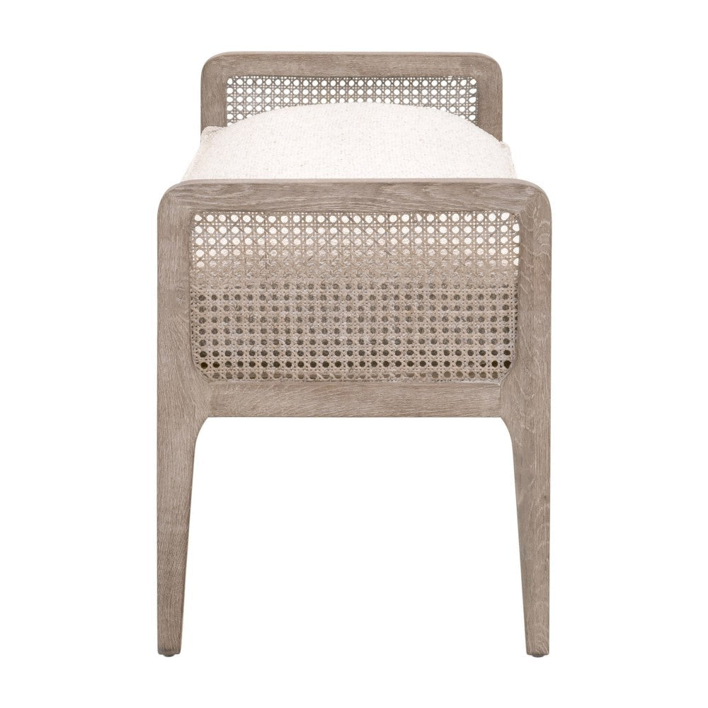Accent Bench Cane Design Beige Gray Solid Oak Wood Finish 52 Inch BM327657