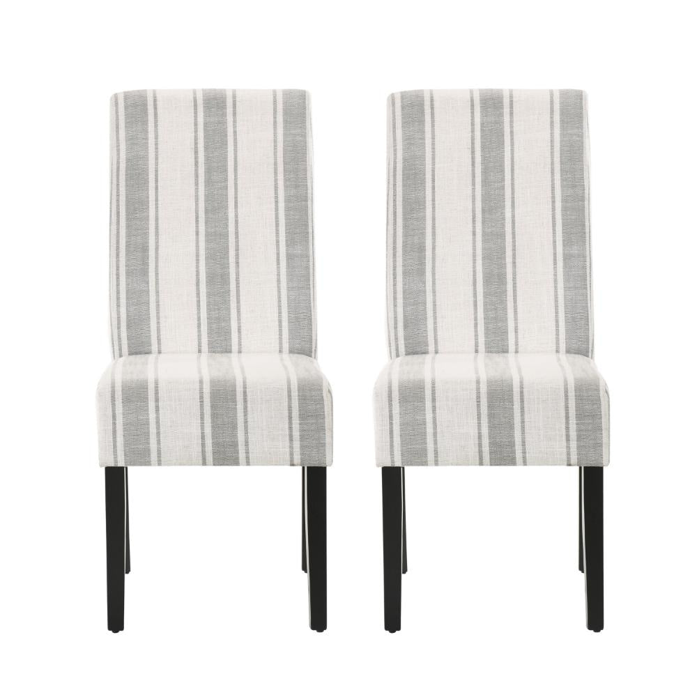 Dinner Chair Set of 2 Retro Style Armless Design White Gray Stripes BM327685