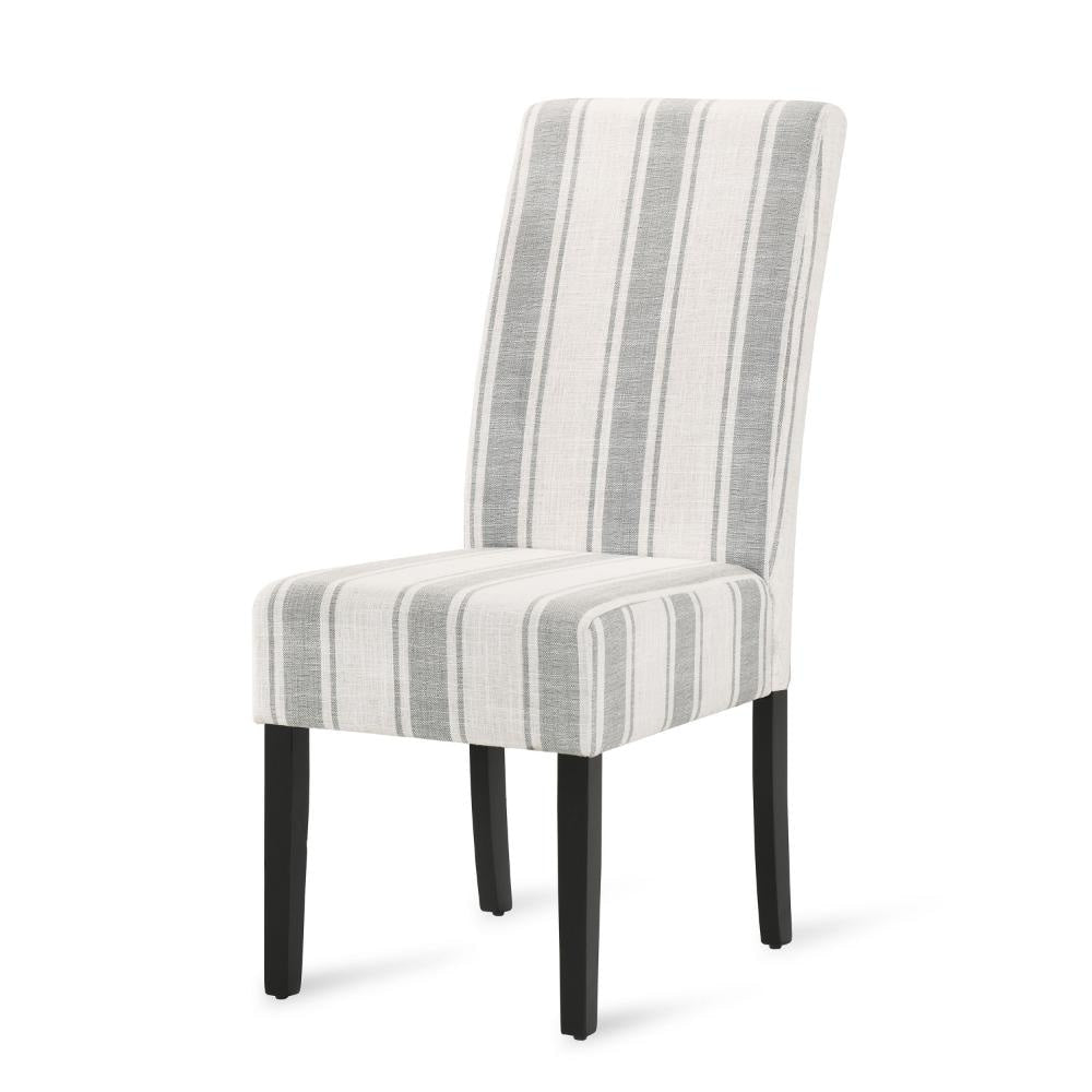 Dinner Chair Set of 2 Retro Style Armless Design White Gray Stripes BM327685