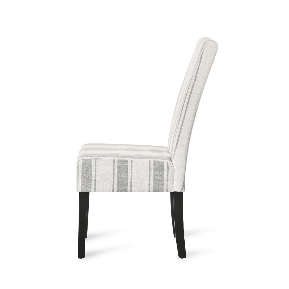 Dinner Chair Set of 2 Retro Style Armless Design White Gray Stripes BM327685